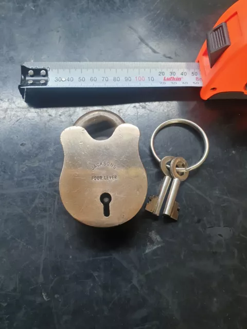 Vintage Jacksons Four Lever Brass Gaol Cell Lock With Key