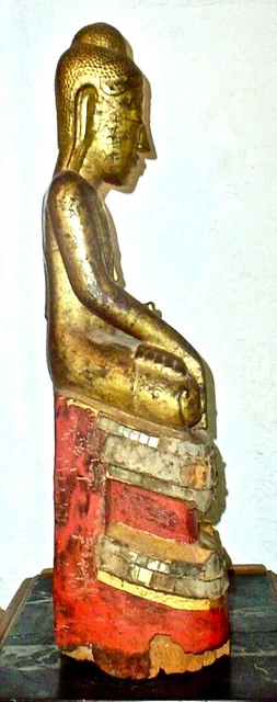 Antique Gilt Teak Wood & Lacquer Burmese Buddha 2