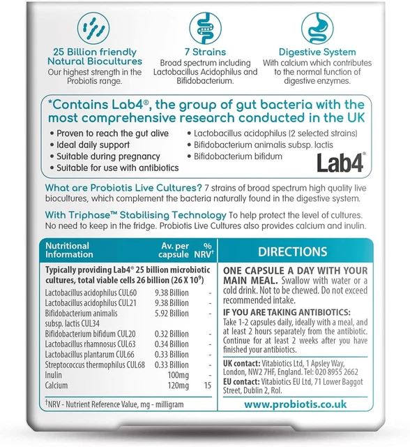 VITABIOTICS PROBIOTIS GUT Health Bacteria Supplements 25 Billion New