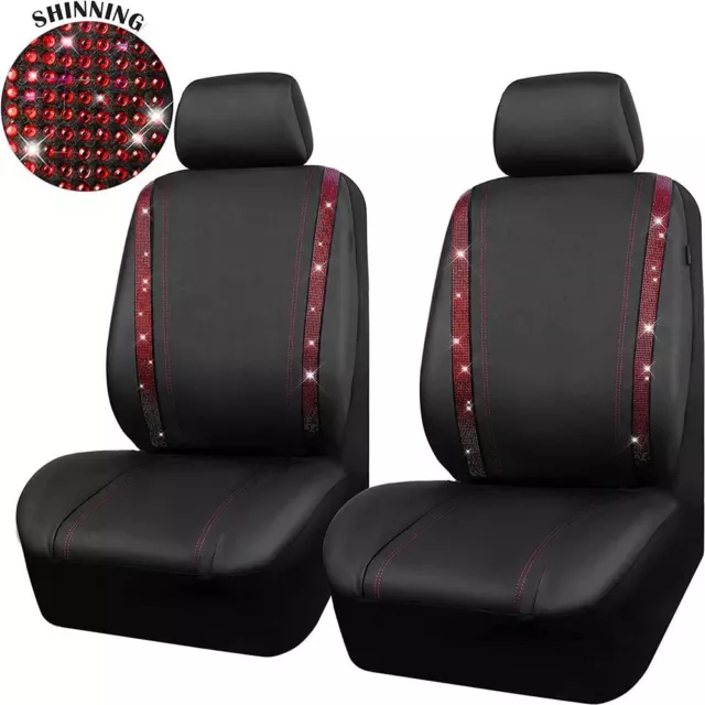 Rhinestone Leather Car Seat Covers 2 Front Seats Cover for Cute Women Girl Cars