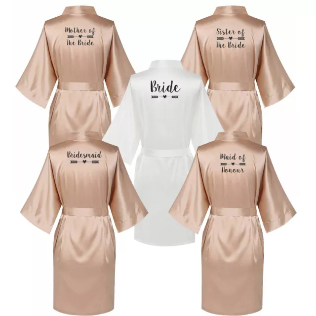 Champagne Bridal Party Dressing Gown Satin Wedding Bride Kimono Robe Bridesmaid