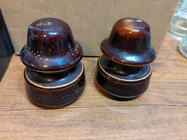2 Vintage Power Line Electrical Porcelain Ceramic Brown Insulators Lot of 2