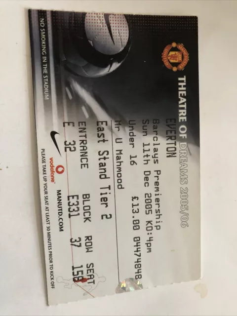 Manchester Utd V Everton League 11th Dec 2005…match Ticket