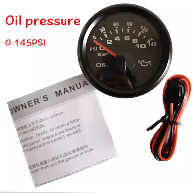 52mm Oil Pressure Gauge 0-145psi 0-10bar 10-184ohms For Car Marine 7 Color Light