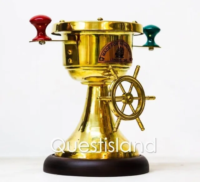 Brass Gimbal Ship Compass With, Ship Wheel Made For Royal Navy Beautiful Collect