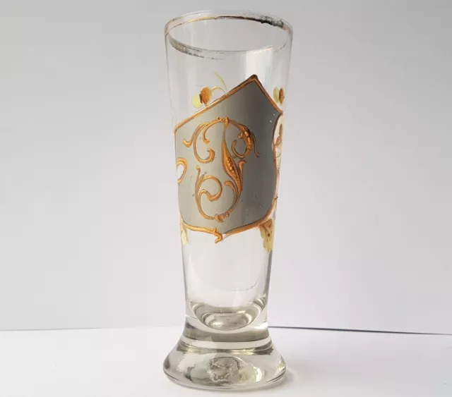 Art Nouveau Verre Coupe Émail Peinture à la Main Feuilles de Laurier Lettre " P