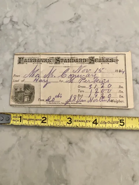 1894 Fairbanks Standard Scales Receipt For Hay