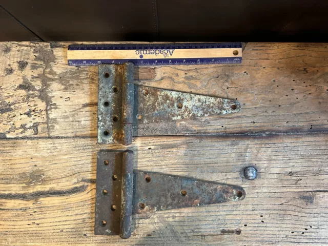 Vintage antique Pair Lot of 2 large barn door gate hinges rustic