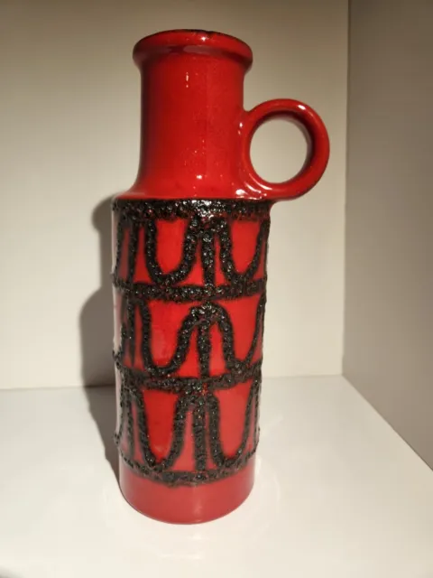 Fat Lava Vase Scheurich West Germany 401-28  Red Glaze Black Lava Design MCM...