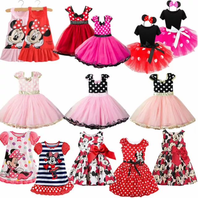 Kinder Mädchen Minnie Maus Mini Partykleid Tutu Kleid Kleidung Karneval Kostüm.