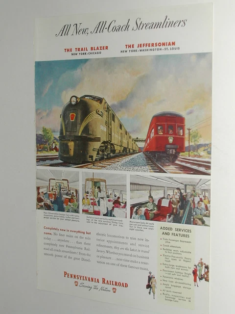 1949 Pennsylvania Railroad advertisement, Trail Blazer, Jeffersonian, E7 engine