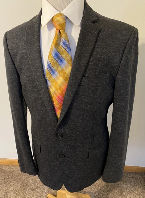 John Varvatos Suit Jacket Blazer Sport Coat Poly/Rayon Dark Heather Gray Sz 42R