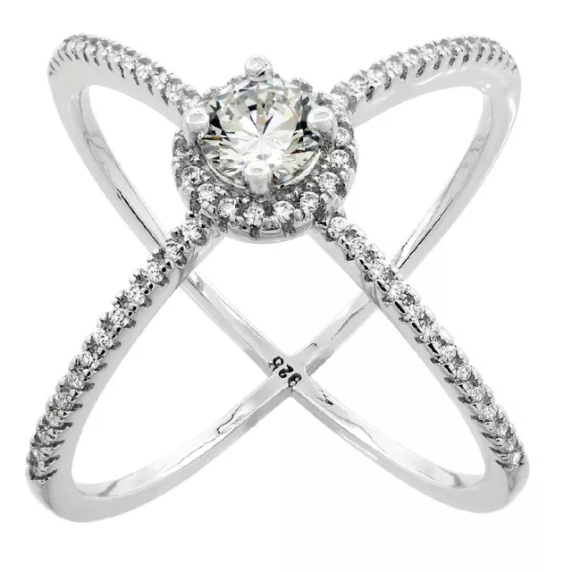 Argent Sterling Criss Bague Croix W / Micro Pavé Zircone de Pierres