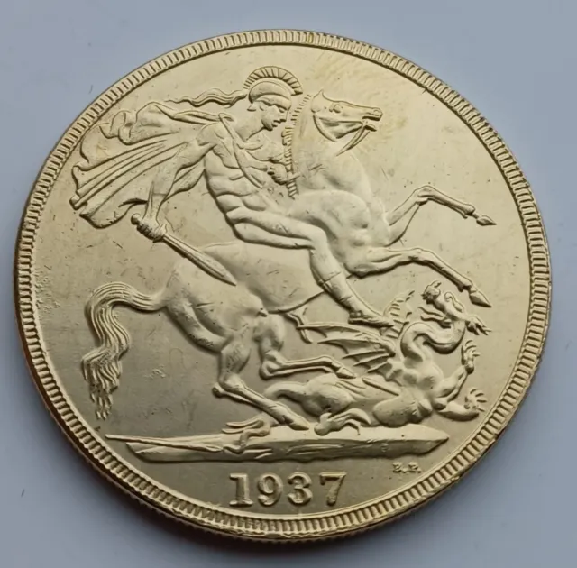 1937  Edward VIII  Five Pounds, 22c Gold Plated, Original Size.