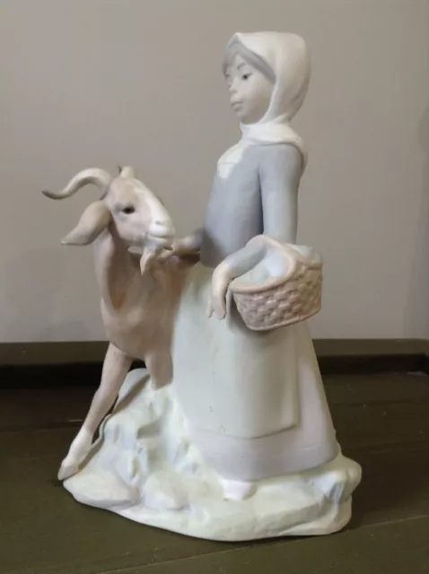 Lladro Girl standing with goat and basket figurine porcelain bisque loose