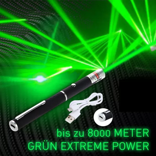 8000M Green Beam Laser Pointer Pen Powerful 1MW Lazer Light Cat Pet Toy USB