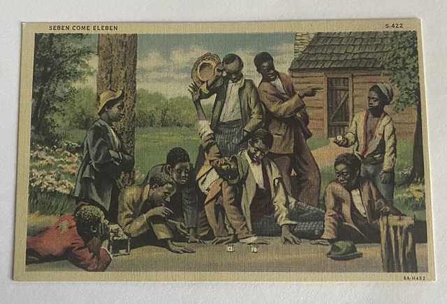 Vintage Black Americana Linen Postcard Seben Come Eleben