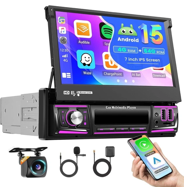 AUTORADIO 1DIN ANDROID 15 CarPlay Auto Sans Fil GPS WiFi 7 4 64Go autoradio-1din-android-15-carplay-auto-sans-fil-gps-wifi-7-4-64go