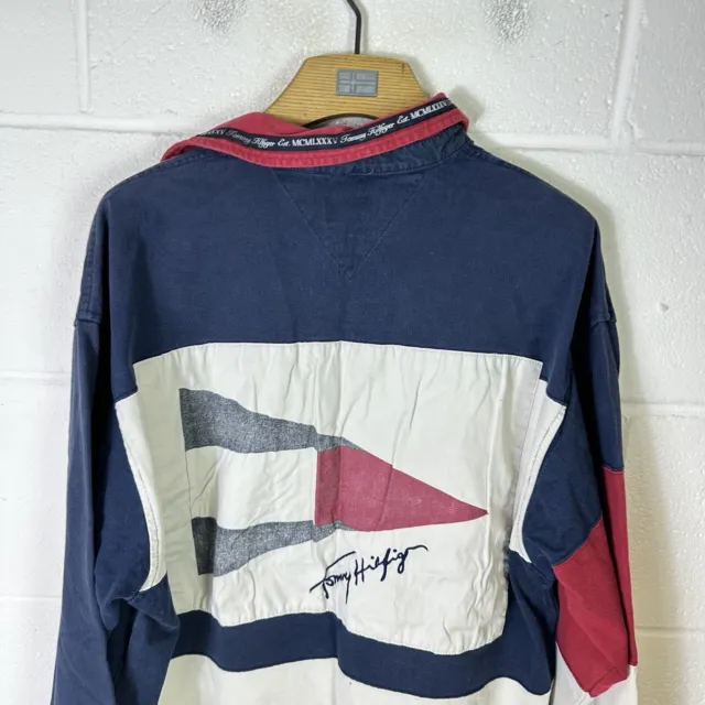 Camicia vintage Tommy Hilfiger da uomo grande blu attrezzatura a vela rugby anni '90 blocco colore 2