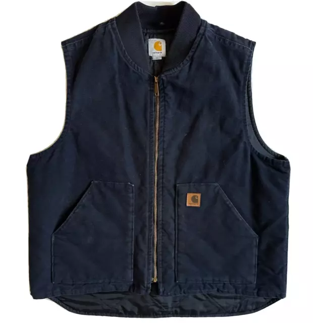 Men's Carhartt V02 MDT Navy Blue Quilted Lined Work Vest XL Full-Zip