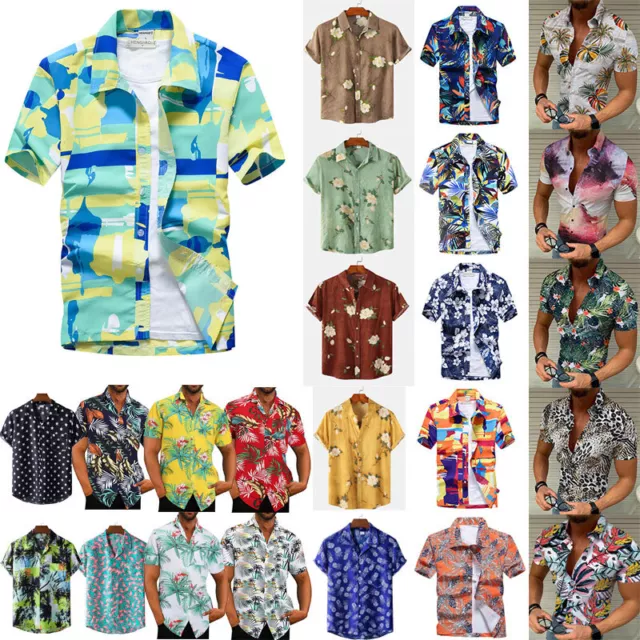 Mens Hawaiian Shirts Summer Holiday Beach Casual Aloha Party Button Down Shirt -