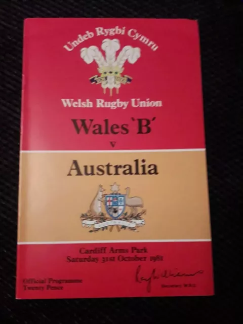 1981 Wales 'B V Australia International Wallabies Tour Rugby Union Programme Vgc