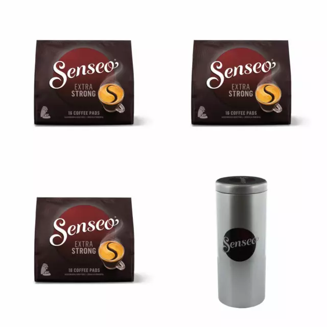 SENSEO Kaffeepads Premium Extra Strong 3er Pack Kaffee je 16 Pads mit Paddose