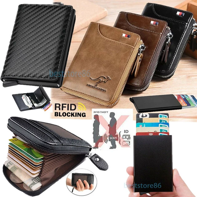 Slim Mens RFID Blocking Leather Wallet Credit Card ID Holder Zipper Purse Pocket