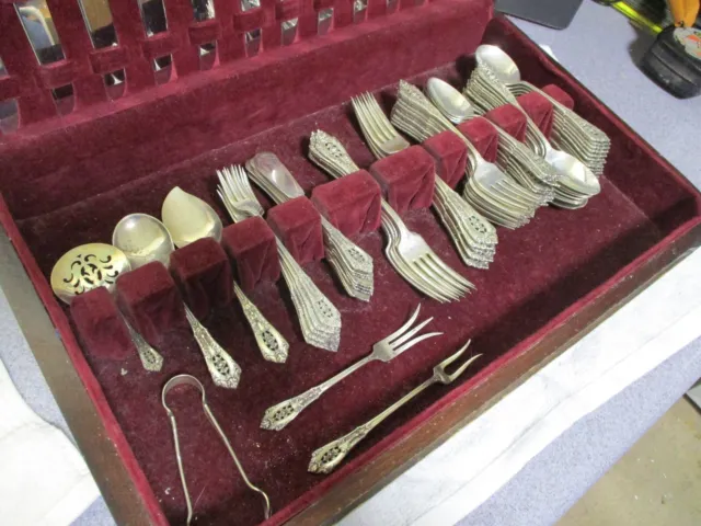 Vintage Wallace Sterling Silver Flatware Rose Point Set 12 Piece 98 Pieces Read