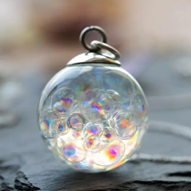 Colorful Bubbles Glass Round Ball Resin Pendant Chain Jewelry Necklace V1