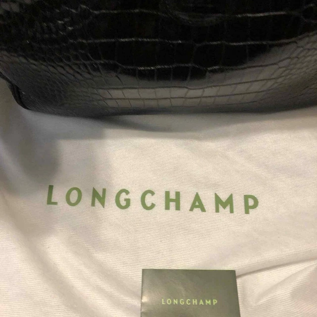 Longchamp Leather Tote Bag Croc Embossed Black Clean Authentic Dust Cover France 10