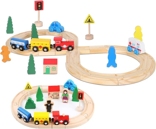 33PCS WOODEN TRAIN Track Rail Set Railway Xmas Kid Toy Fit