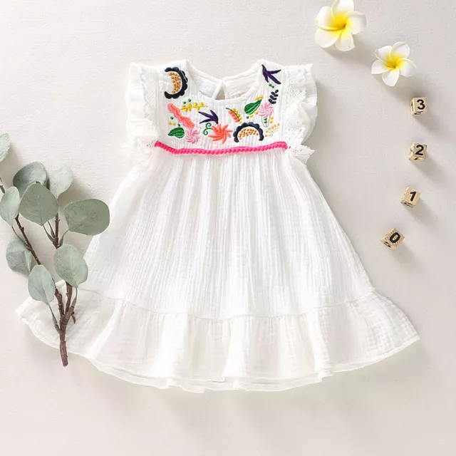 Newborn Infant Baby Kid Girl Sleeveless Embroidery Flower Princess Dress Clothes