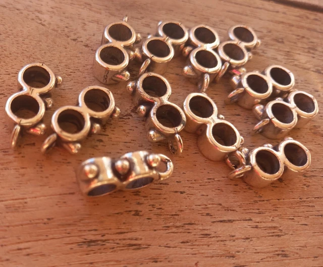 12x Ösen Spacer  Durchzieher Doppelschnur 4mm Rundkordel DIY Metall silber Leder