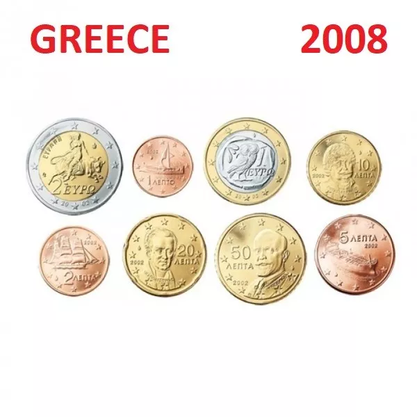 Series 2008 - 8 pieces \ Coins  3,88 EURO Greece Grece -1 cent to 2 € EuropaBull