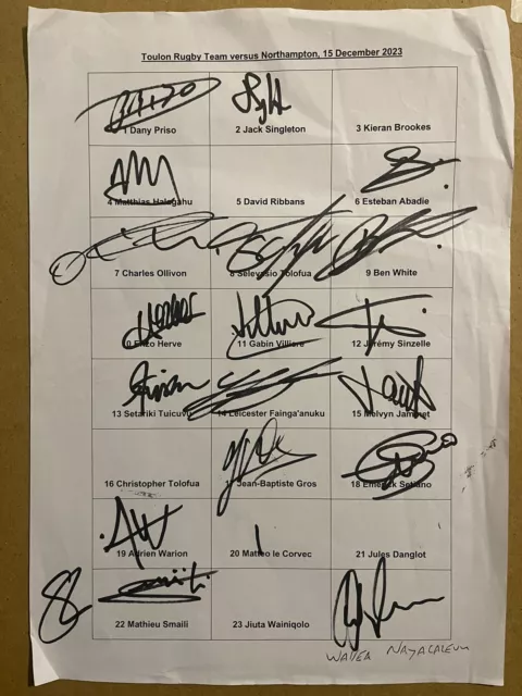 Toulon Rugby 2023 Part Signed Team Sheet