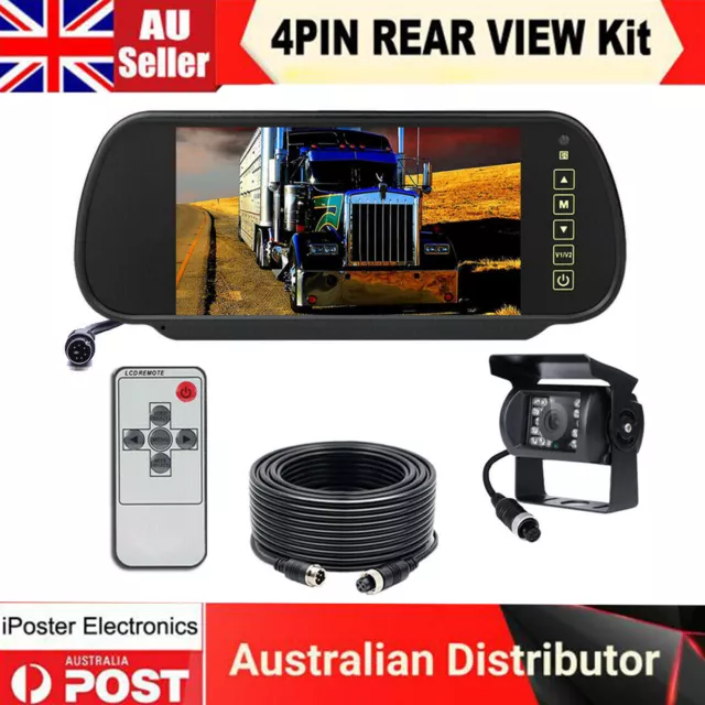 7" Rearview Mirror Monitor 12/24V Reversing CCD Camera Truck Caravan 4WD Trailer