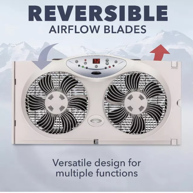 Bionaire Window Fan with Twin 8.5-Inch Reversible Airflow Blades and Remote Cont