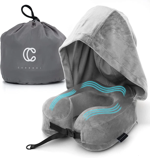 Cuddool Hoodie Travel Pillow Memory Foam Neck Pillow Head Chin Support Airplane,