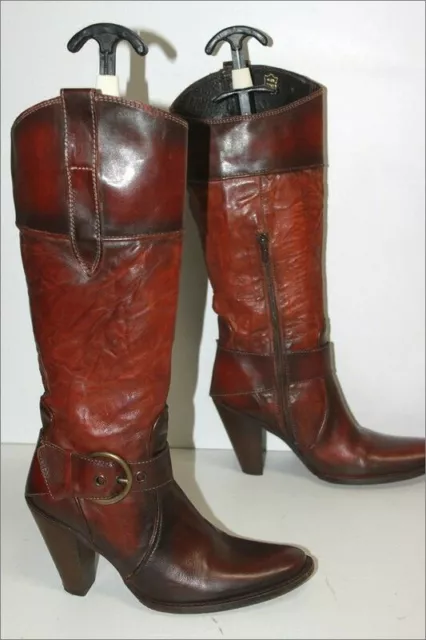 SAN MARINA Bottes Cuir Marron Nuancé Acajou Doublées Cuir T 39 TTBE 2