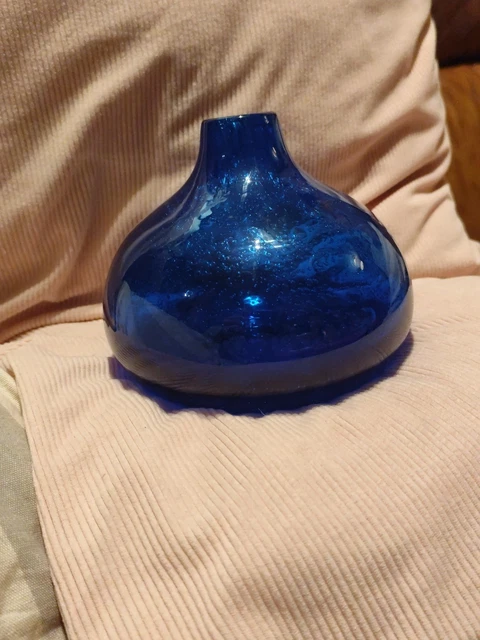 Vase En Verre Soufflé Bleu Cobalt - Création Biot - Hauteur 39 Cm - Pièce Artisanale Déco