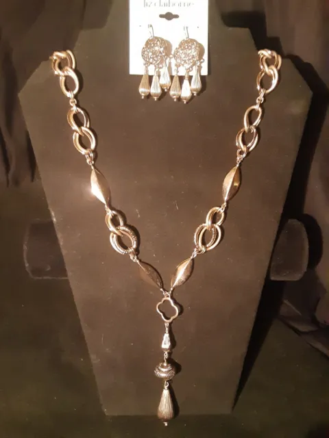 Liz Claiborne Vintage Gold Tone  Necklace & Earrings  Set ~Signed