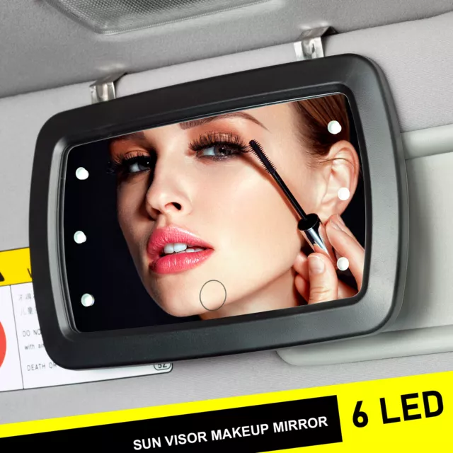 LED LIghted car sun visor vanity mirror clip on universal Make up SunshadeLight.