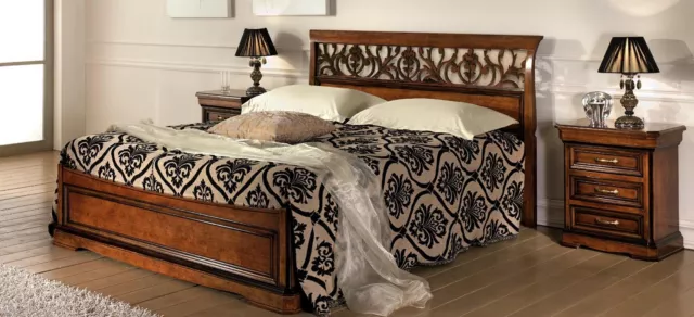 Italien Chambre à Coucher Meuble Lit Table de Chevet Solide Bois Lits Set 3tlg