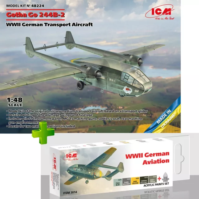 Gotha Go 244B-2 WWII German Transport Aircraft Scale model 1:48 ICM 48224+Paint