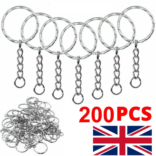 Split Ring Keyrings 200pc 200 Pieces Silver Keyring Blanks – Key Chains With Split Rings & 4-Link Chain, 55mm Total, Alloy Metal Key Ring - Foto 2