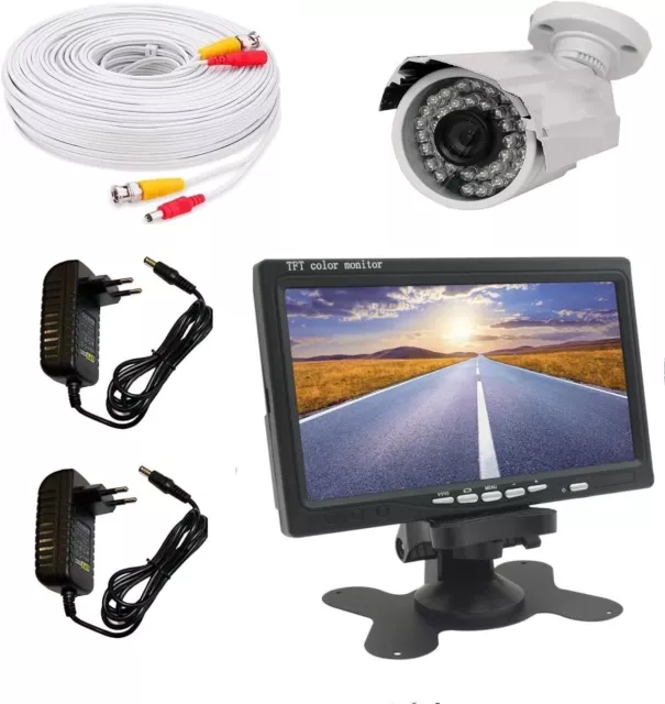 Kit video sorveglianza monitor FULL HD 7" Telecamera da esterno interno cavo 30m