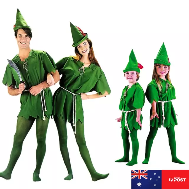 Kid Peter Pan Robin Hood Costume Green Elf Halloween Dress up Party Boy Girl AU