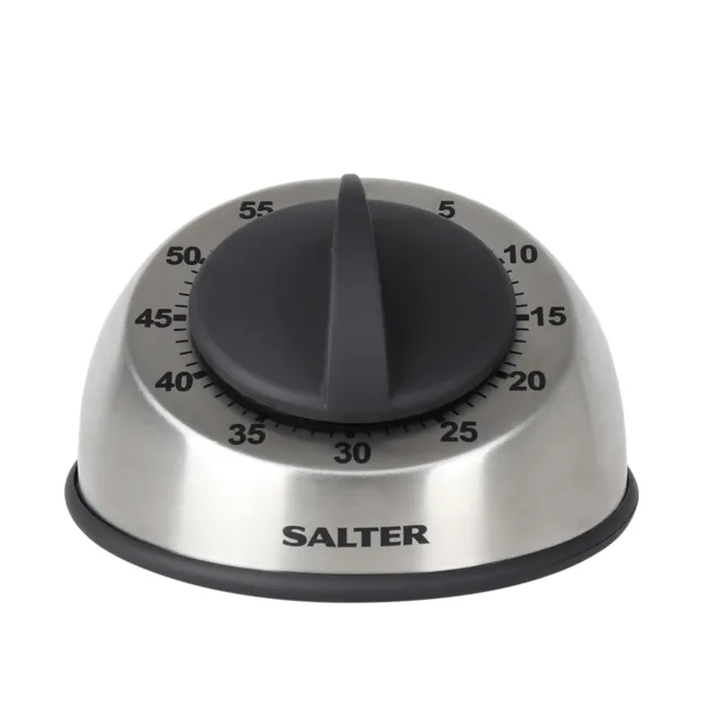 Salter Mechanical Kitchen Timer Stainless Steel 60 Minute Easy Grip Wind Up Dial