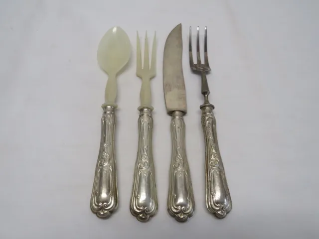 Vintage European 800 Silver Handle Carving Fork Knife Salad Fork Spoon Sets